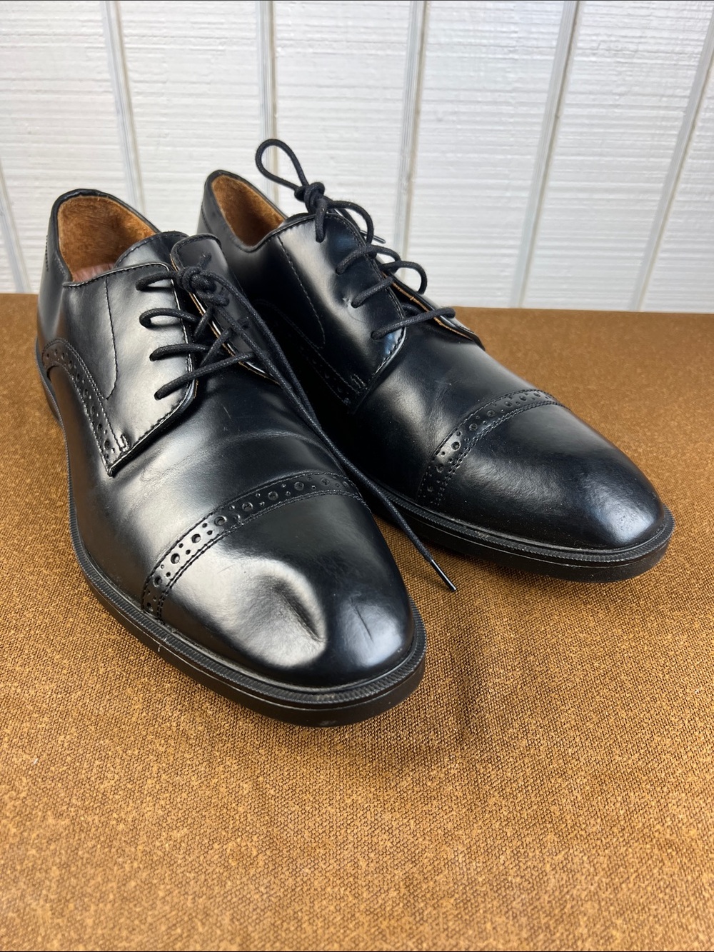 Johnston & Murphy Black Cap-Toe Derby Dress Shoes